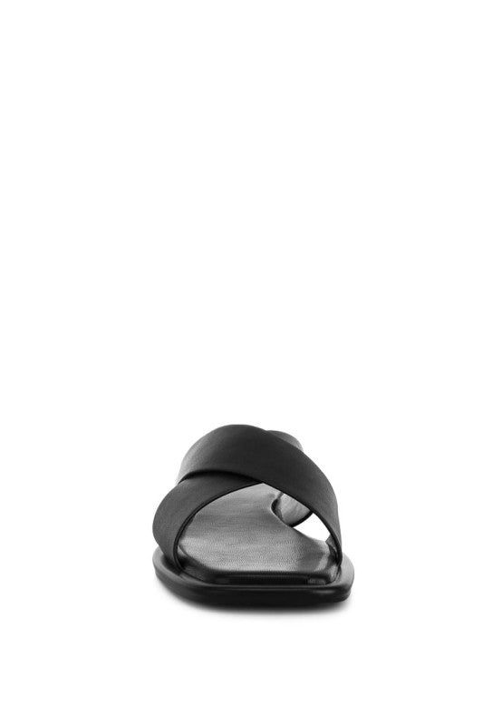 Shosa Genuine Leather Criss-Cross Flats