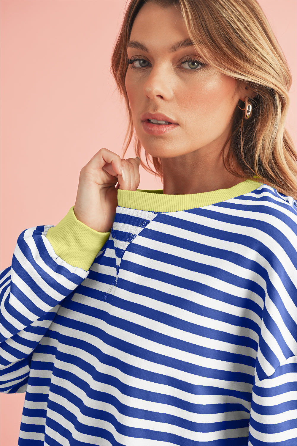 Black Stripe Contrast Edge Cross Seam Oversized Sweatshirt
