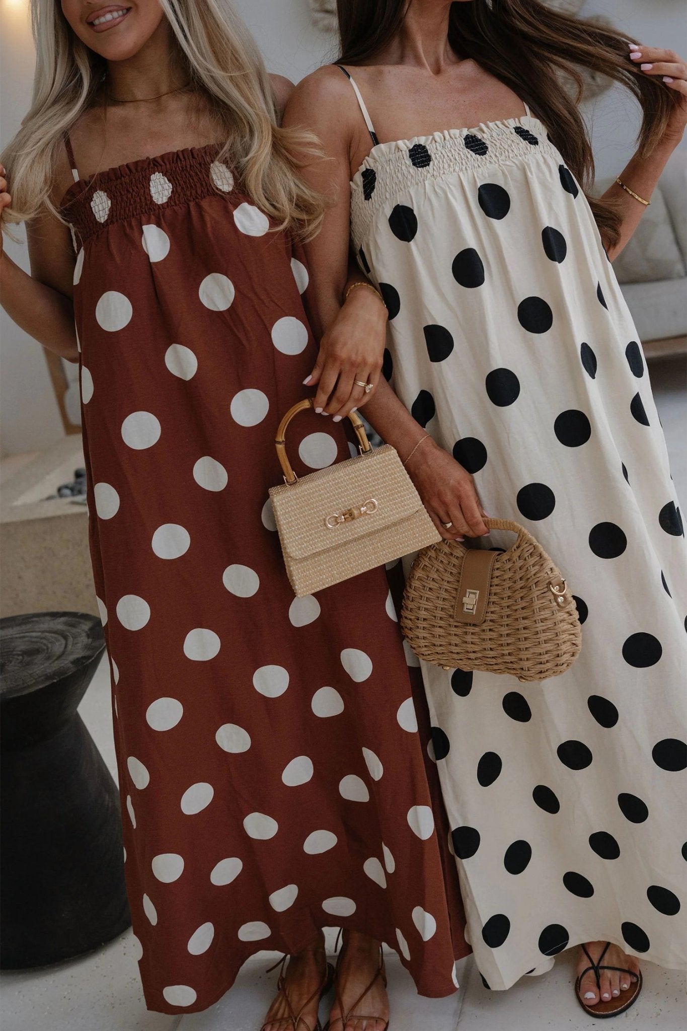 White Polka Dot Spaghetti Straps Maxi Dress - Loving It Shop