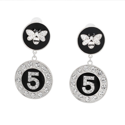 Charm Earrings Silver and Black Bee 5-Piece Stylish Statement Jewelry