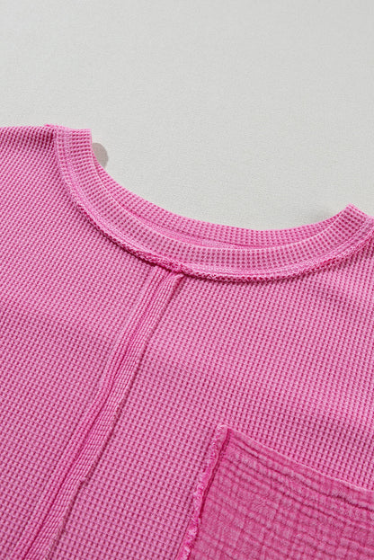 Bright Pink Oversized Mineral Wash Textured Bracelet Sleeve Top