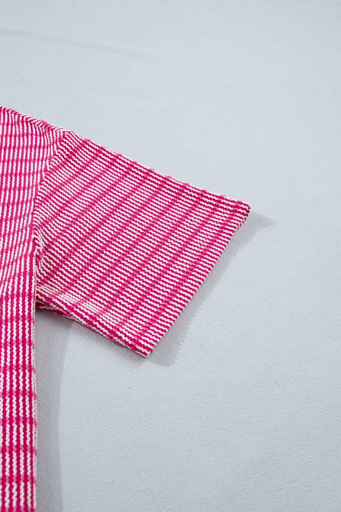 Rose Stripe Raised Rib Loose Tee Drawstring Elastic Waist 2pcs Short Set