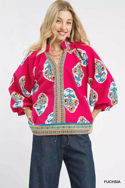 Boho Floral Print Tunic Blouse
