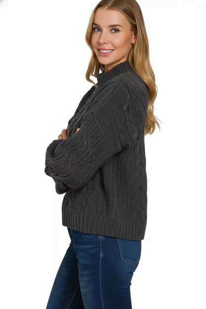 Cable-Knit Ribbed Turtleneck Sweater