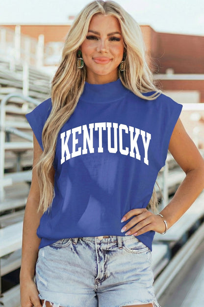 Sky Blue KENTUCKY Leopard KY Double Side Printed Mock Neck Tee - Loving It Shop