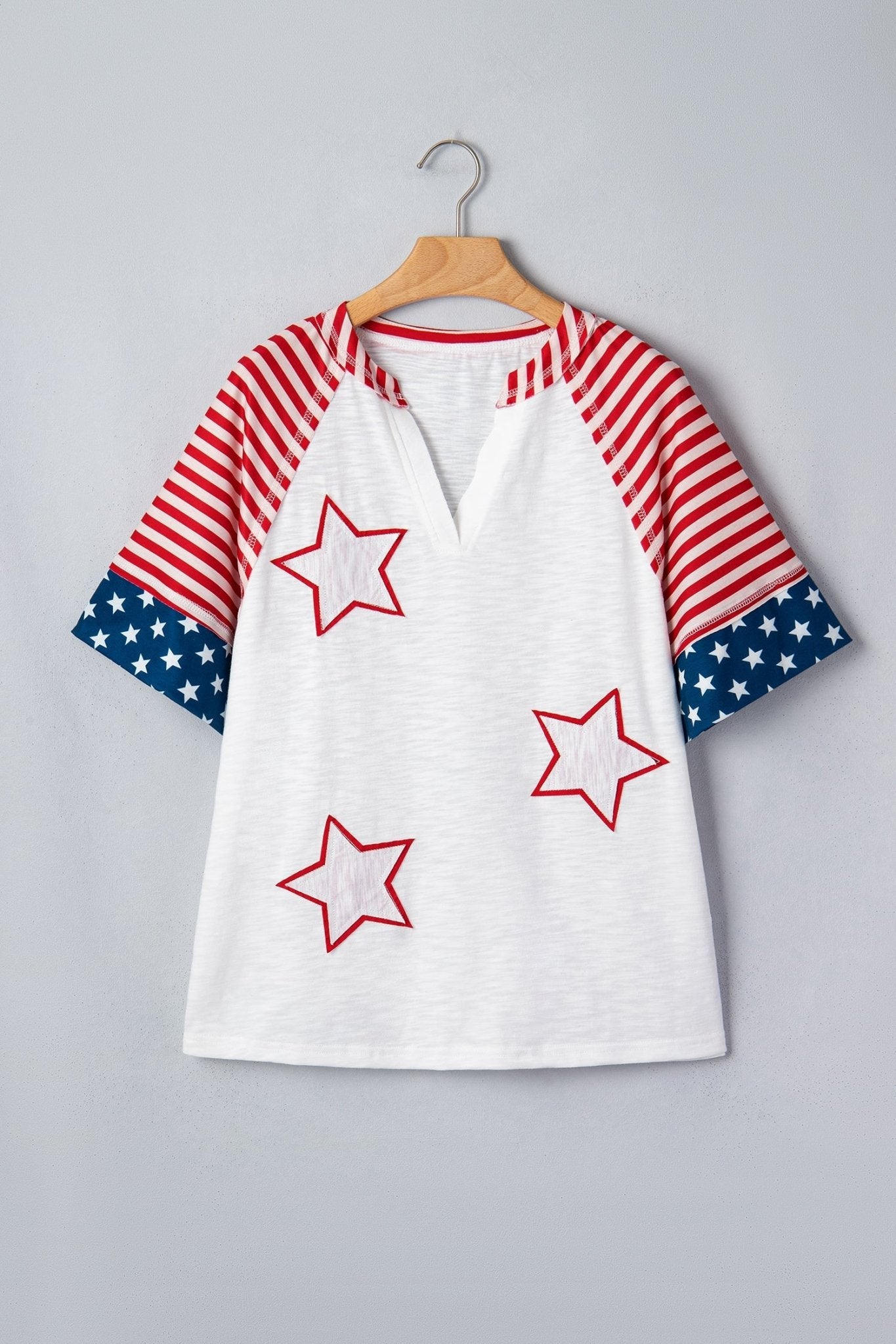 Fiery Red Star Detail Flag Inspired Short Sleeve Top - Loving It Shop