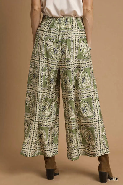 Bohemian Print Pants with Pockets