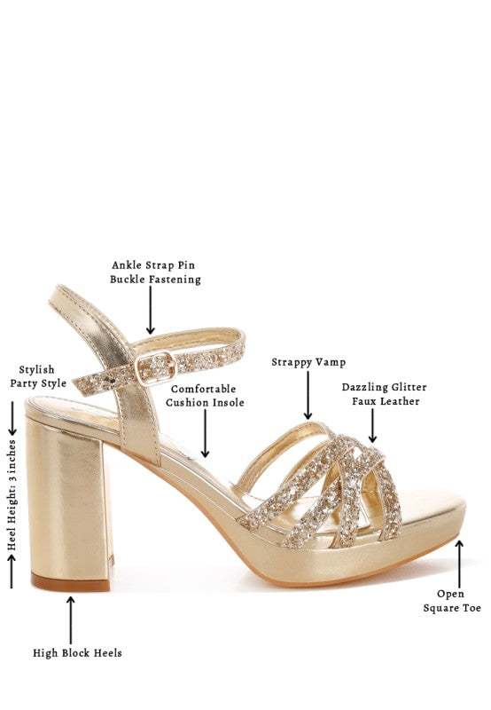 Sparks Fly Glitter Strappy Block Sandals