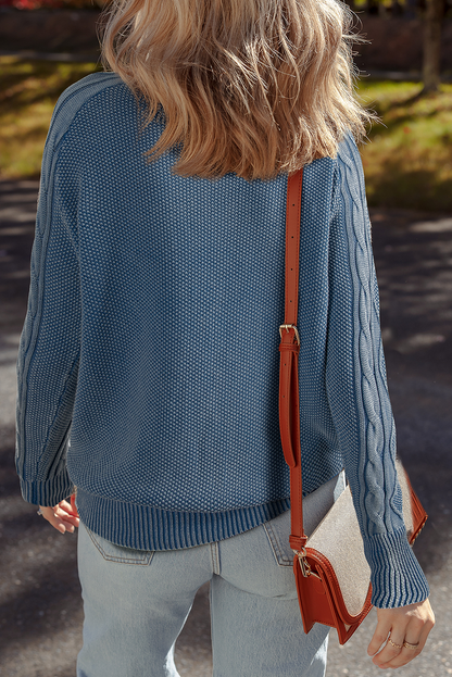 Contrast Cable Knit Sleeve Casual Sweater
