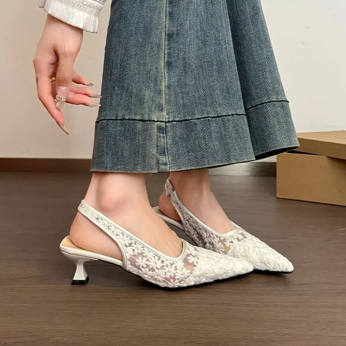 Lace Pointed - Toe Slingback Pumps - Loving It Shop