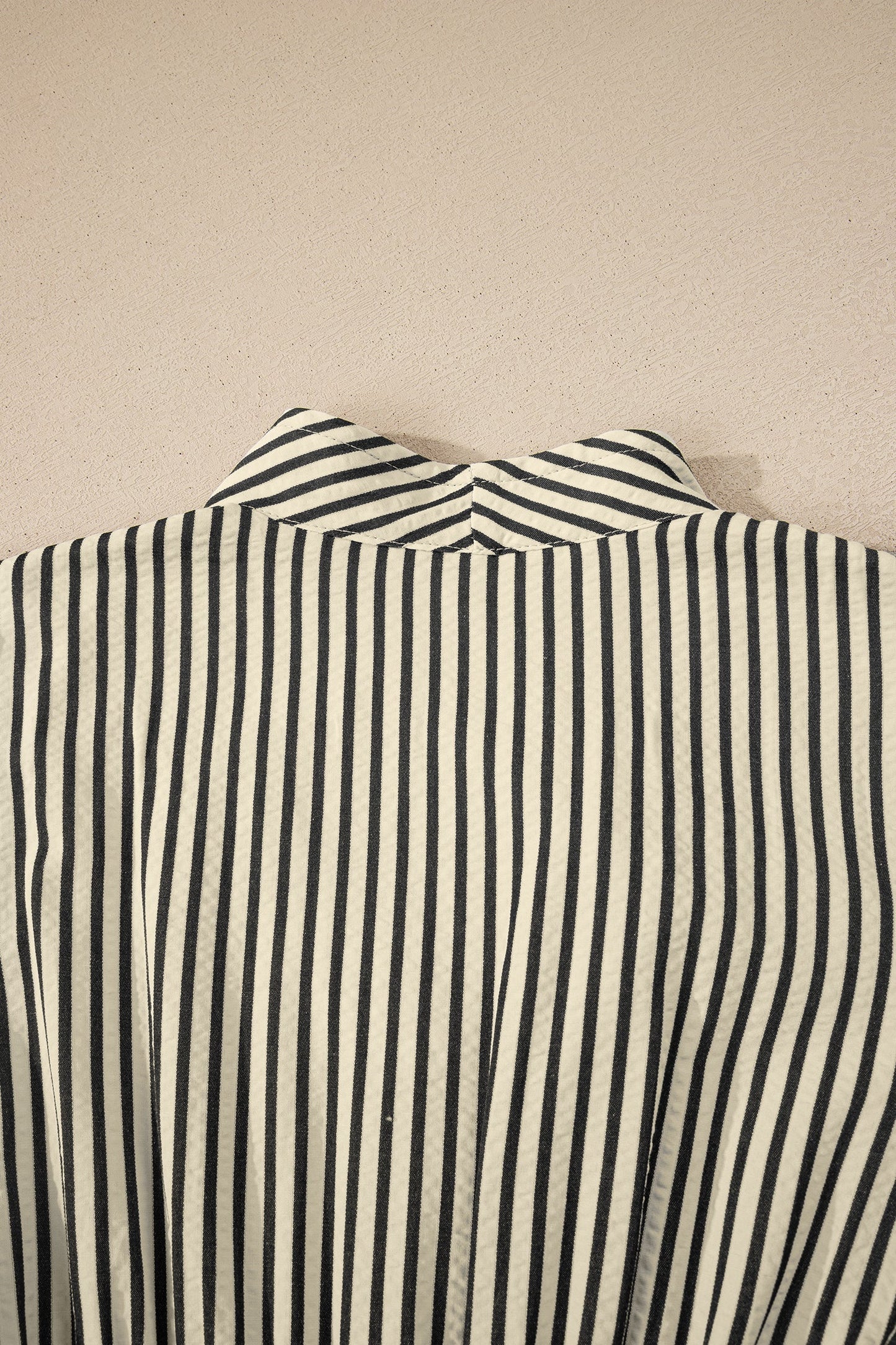Black Stripe V Neck Zip Front Cinched High Waist Midi Dress