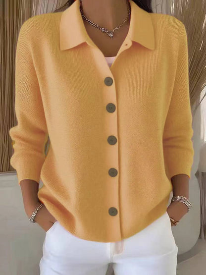 Button-knitted Lapel Sweater Cardigan Coat For Women