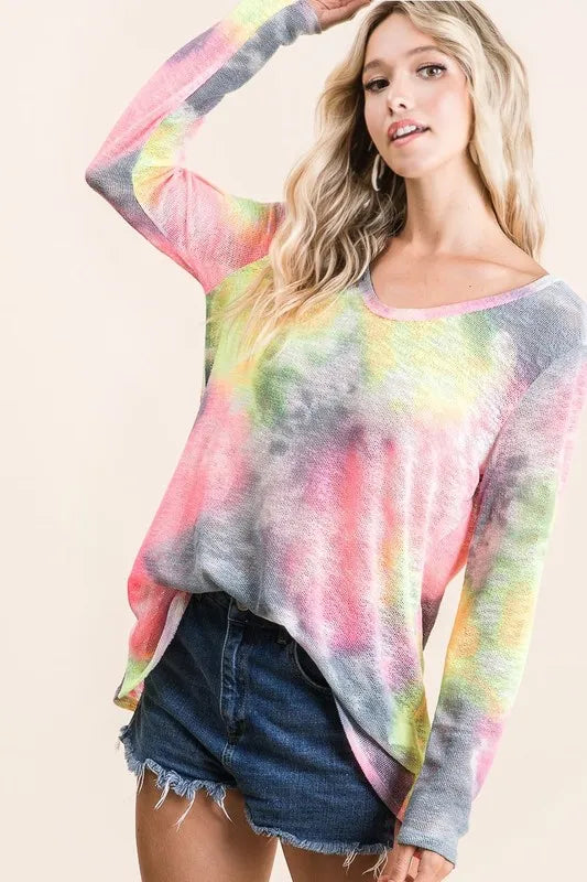Tie Dye Print Low Gauge Knit Top