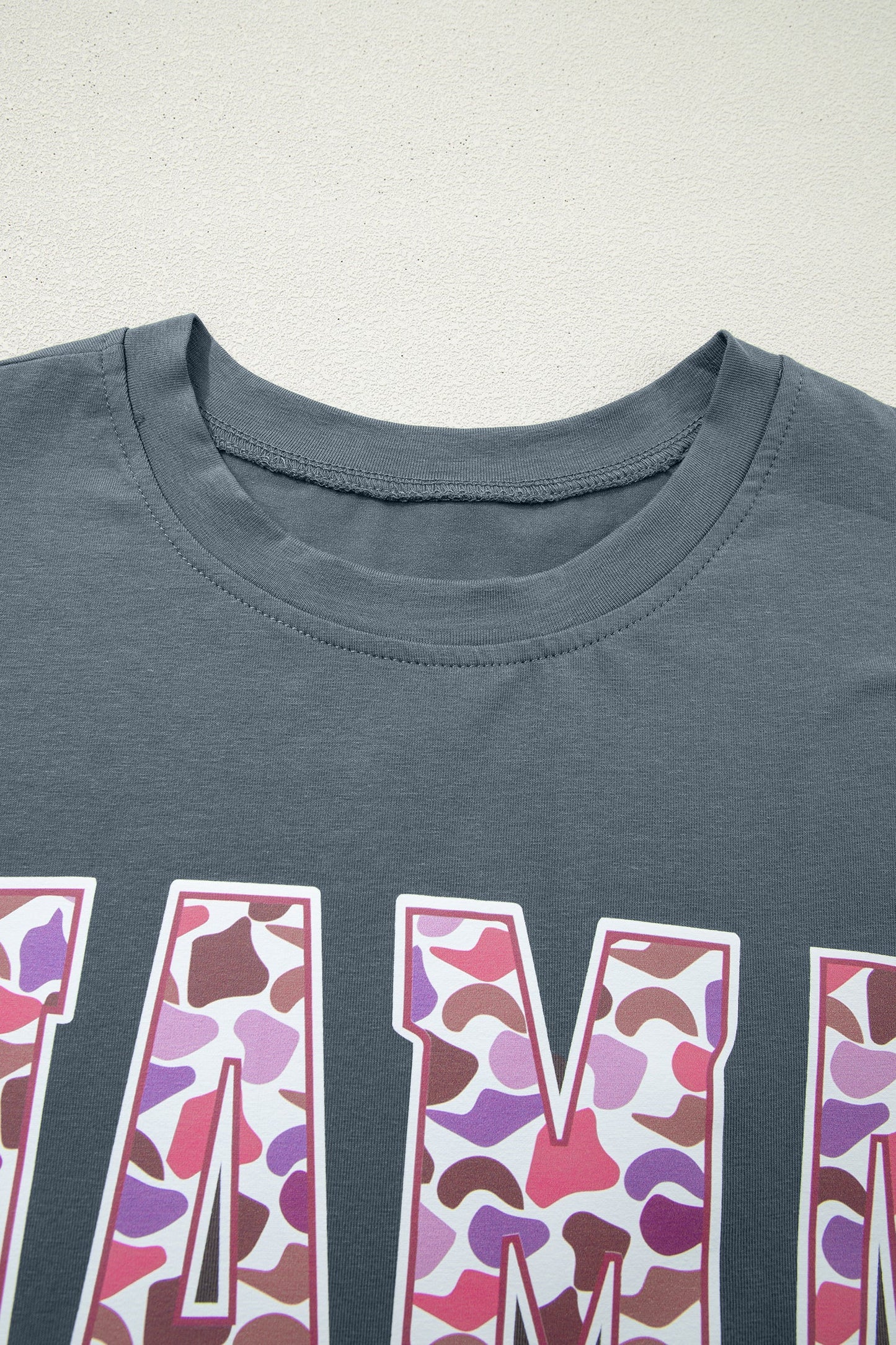 Medium Grey MAMA Letter Graphic Tee Camouflage Print Loose Pant Set