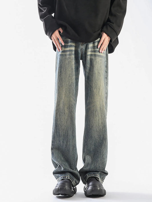 Men's Plus Size Vintage Wash Wide Leg Jeans