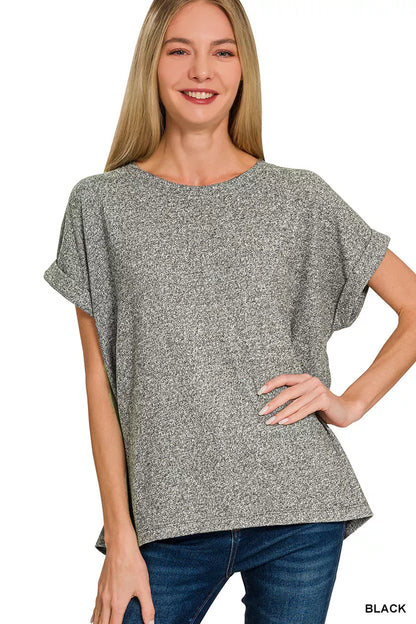 Soft Melange Hacci Short Sleeve Round Neck Top