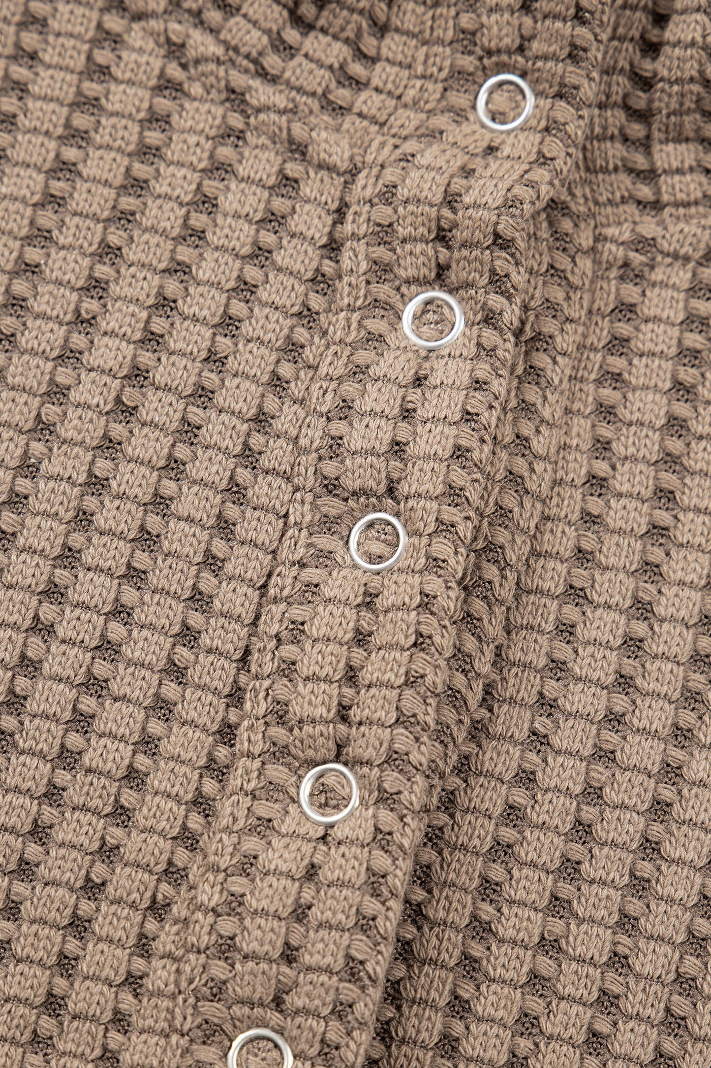 Casual Solid Color Textured Snap Button Collared Baggy Top