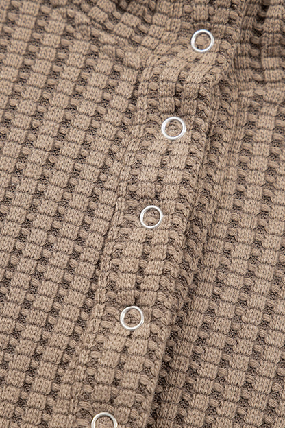 Casual Solid Color Textured Snap Button Collared Baggy Top