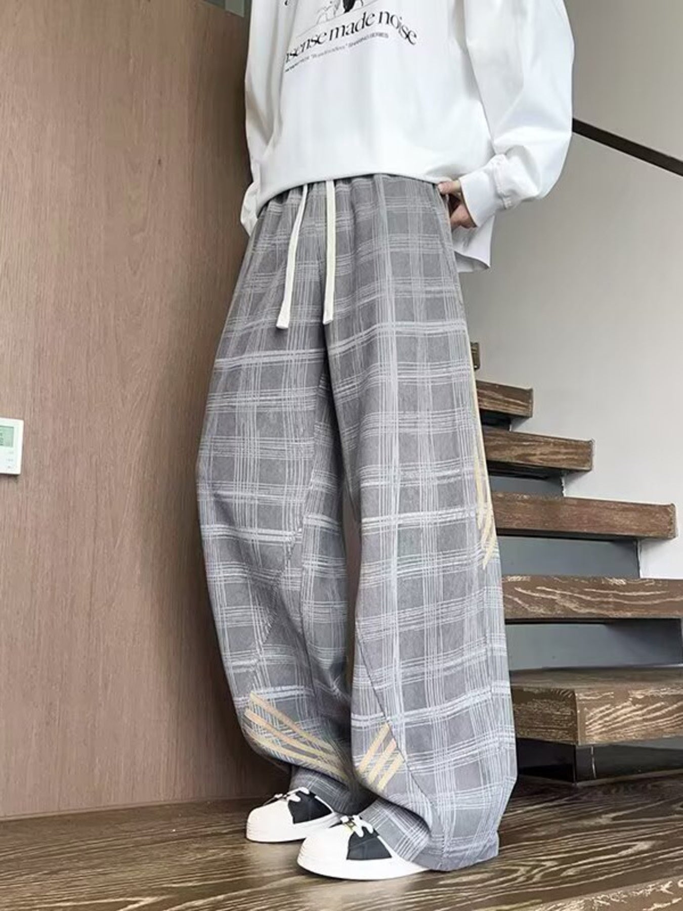 Men's Vintage Plaid Wide Leg Pants