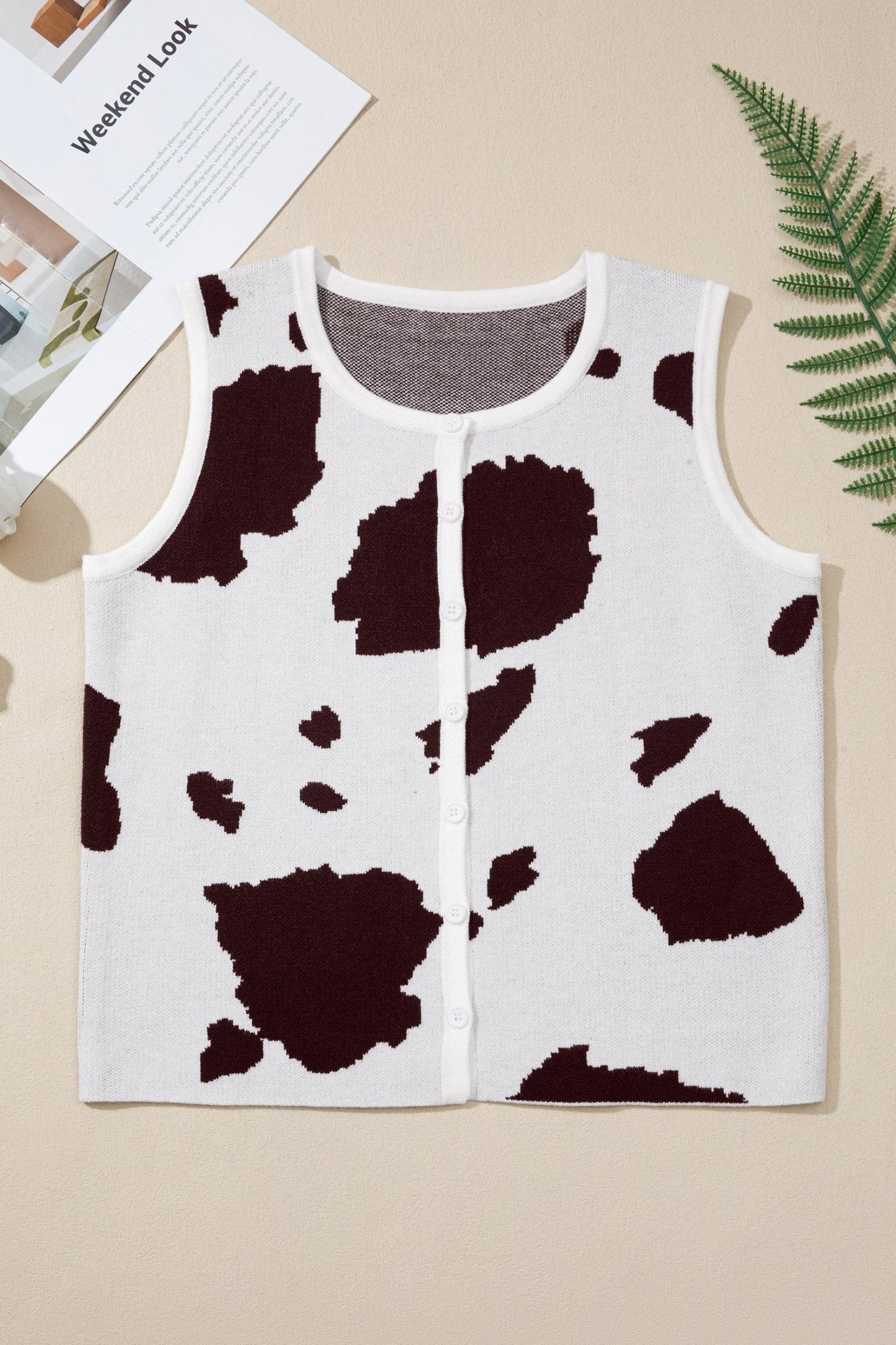 White Western Cow Spots Button Down Sweater Vest - Loving It Shop