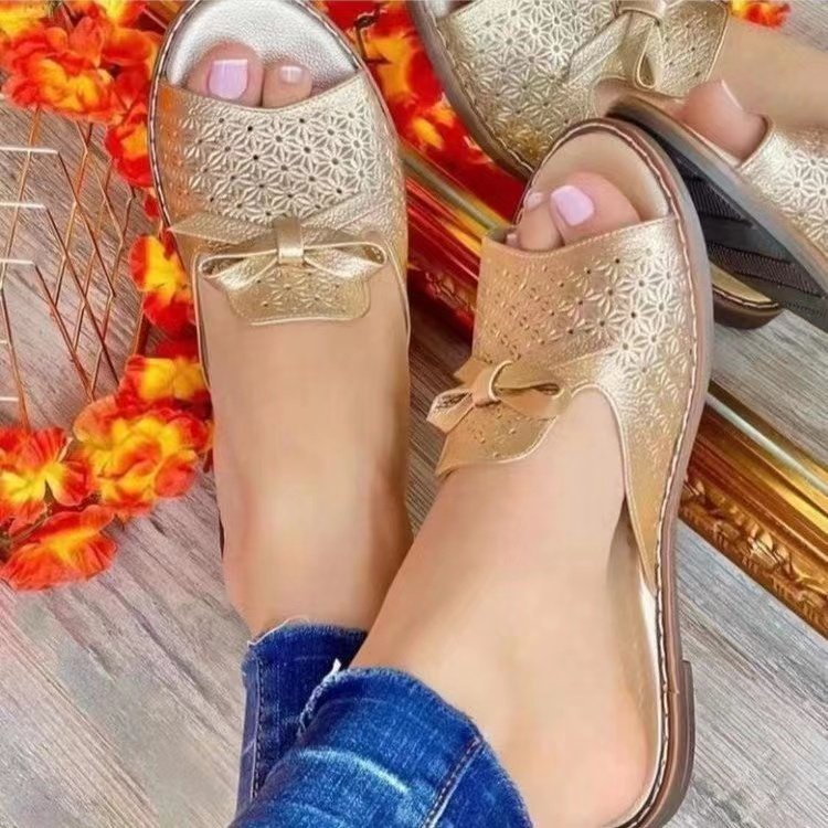 Flat Bottom Bow Wispy Air Breathable Fashion Beach Slippers