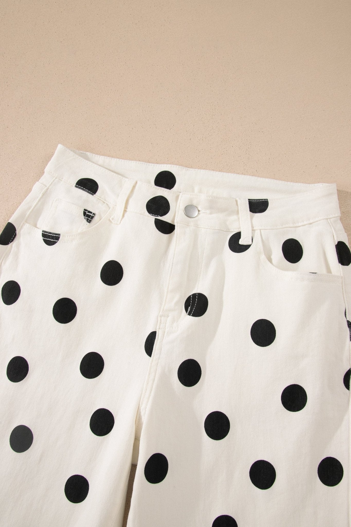 White Polka Dot Print Wide Leg Ankle - Length Jeans - Loving It Shop