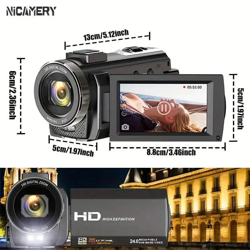 16x Zoom 1080P HD Digital Camera Bundle with 2 Batteries, 32G TF Card, Mic, Hood &amp; Bag