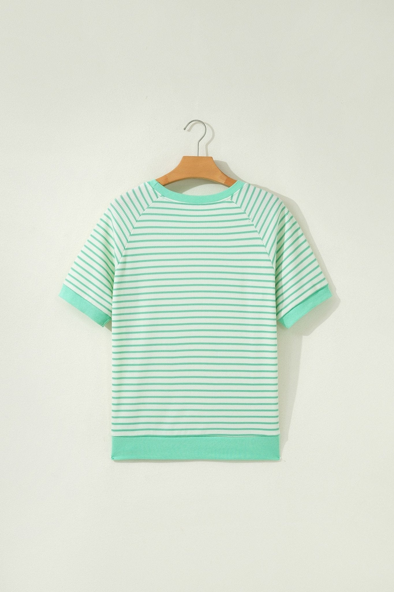 Green Stripe Colorblock Trim Round Neck Short Sleeve Tee - Loving It Shop
