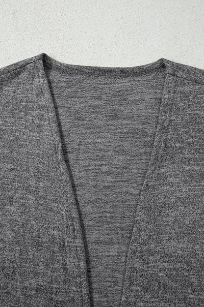 Dark Grey 3pcs V Neck T Shirt Ribbon Knot Pants Open Duster 3pcs Lounge Set
