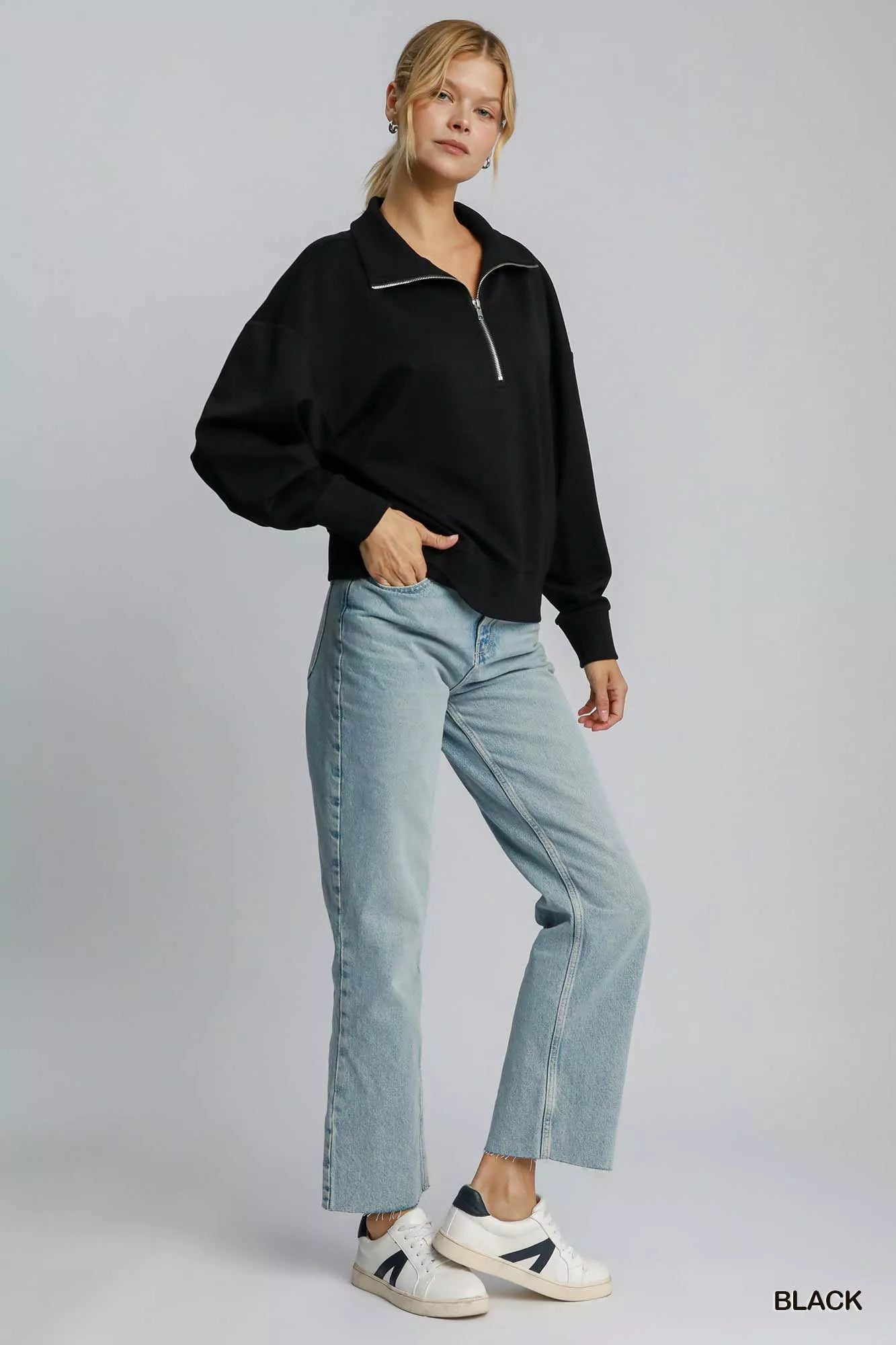 Half Zip Drop Shoulder Sweatshirt