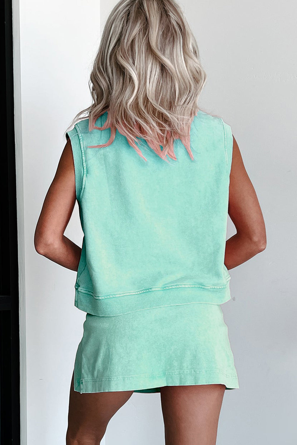 Myosotis Mineral Wash Sleeveless Top and Split Skort Set