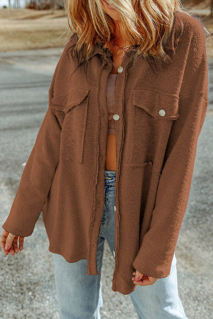 Brown Contrast Flap Pockets Relaxed Shacket - Loving It Shop