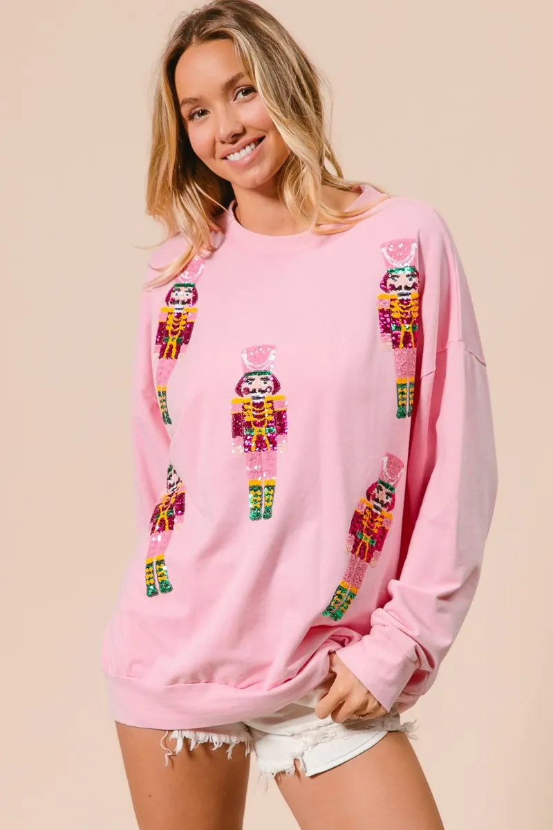 Sequin Nutcrackers Embroidery Christmas Sweatshirt