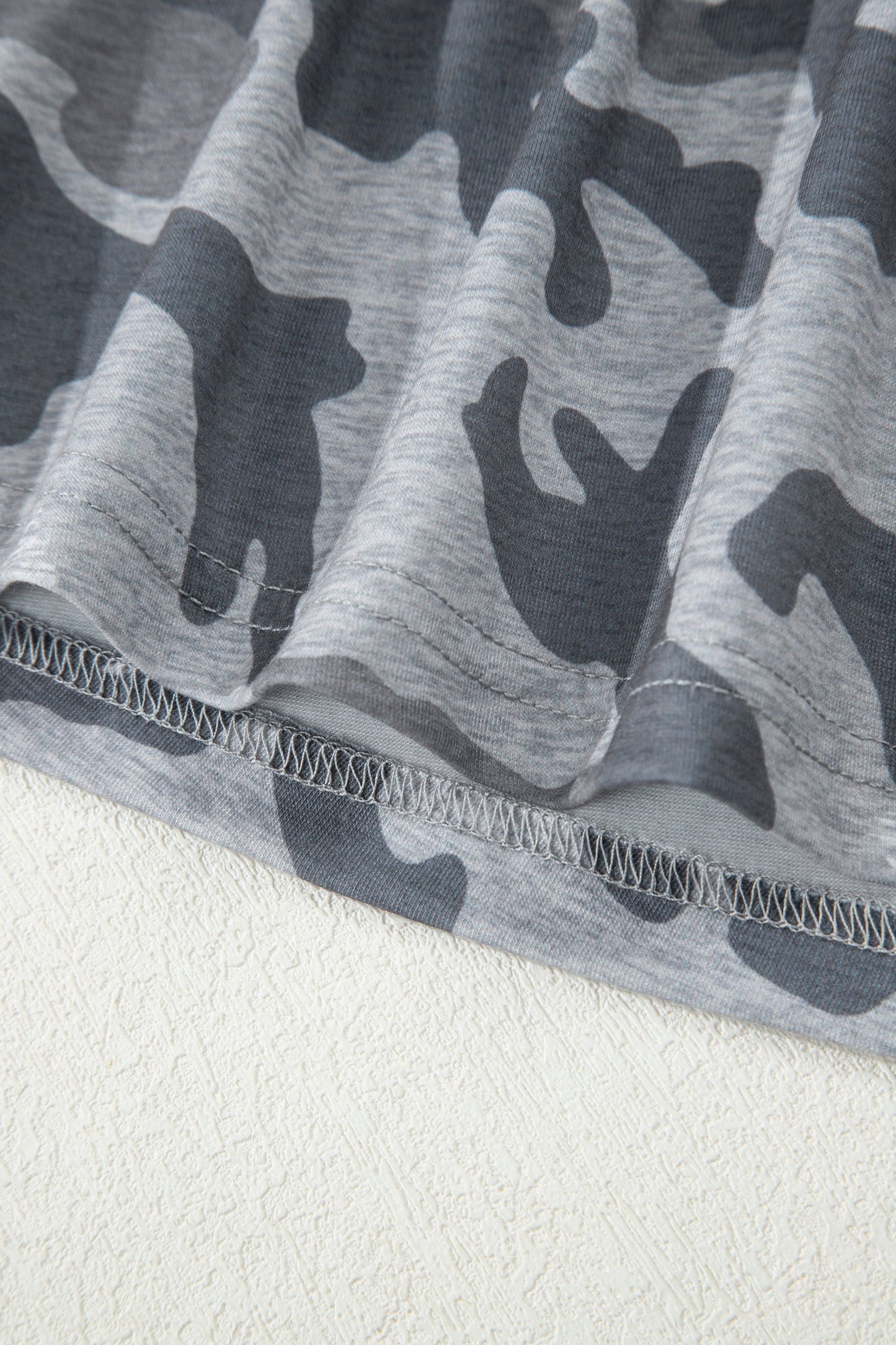 Gray Camouflage Print Round Neck T Shirt