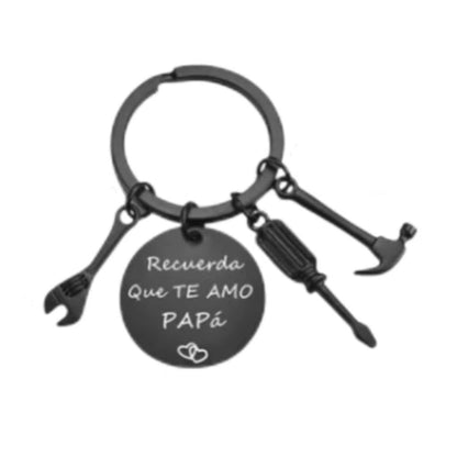 PaPa Stainless Steel Round Board Keychain Father&