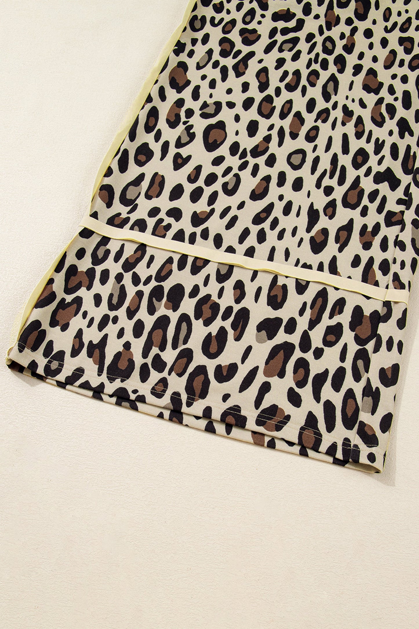 Khaki Exposed Seam Patched Pocket Plus Size Drawstring Leopard Wide Leg Pants