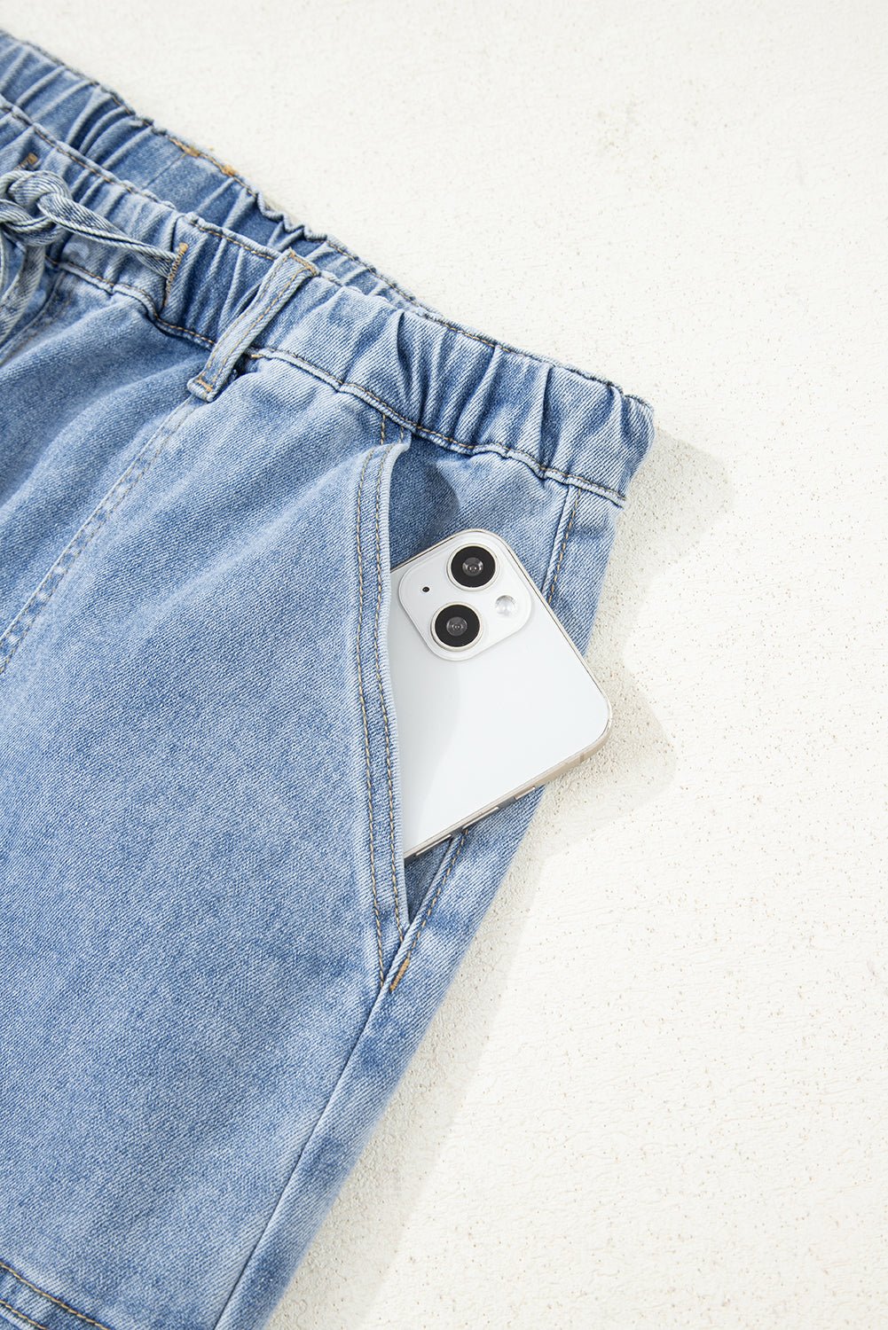 Beau Blue Drawstring Seam Detail Raw Hem Wide Leg Denim Pants - Loving It Shop