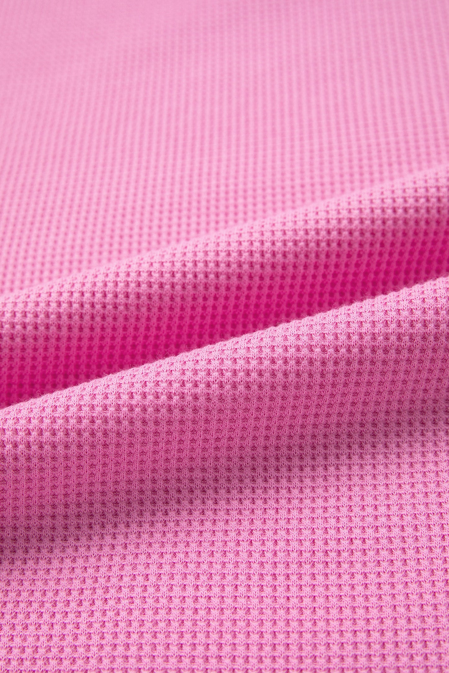 Bright Pink Waffle Textured Contrast Striped Patchwork Loose T Shirt