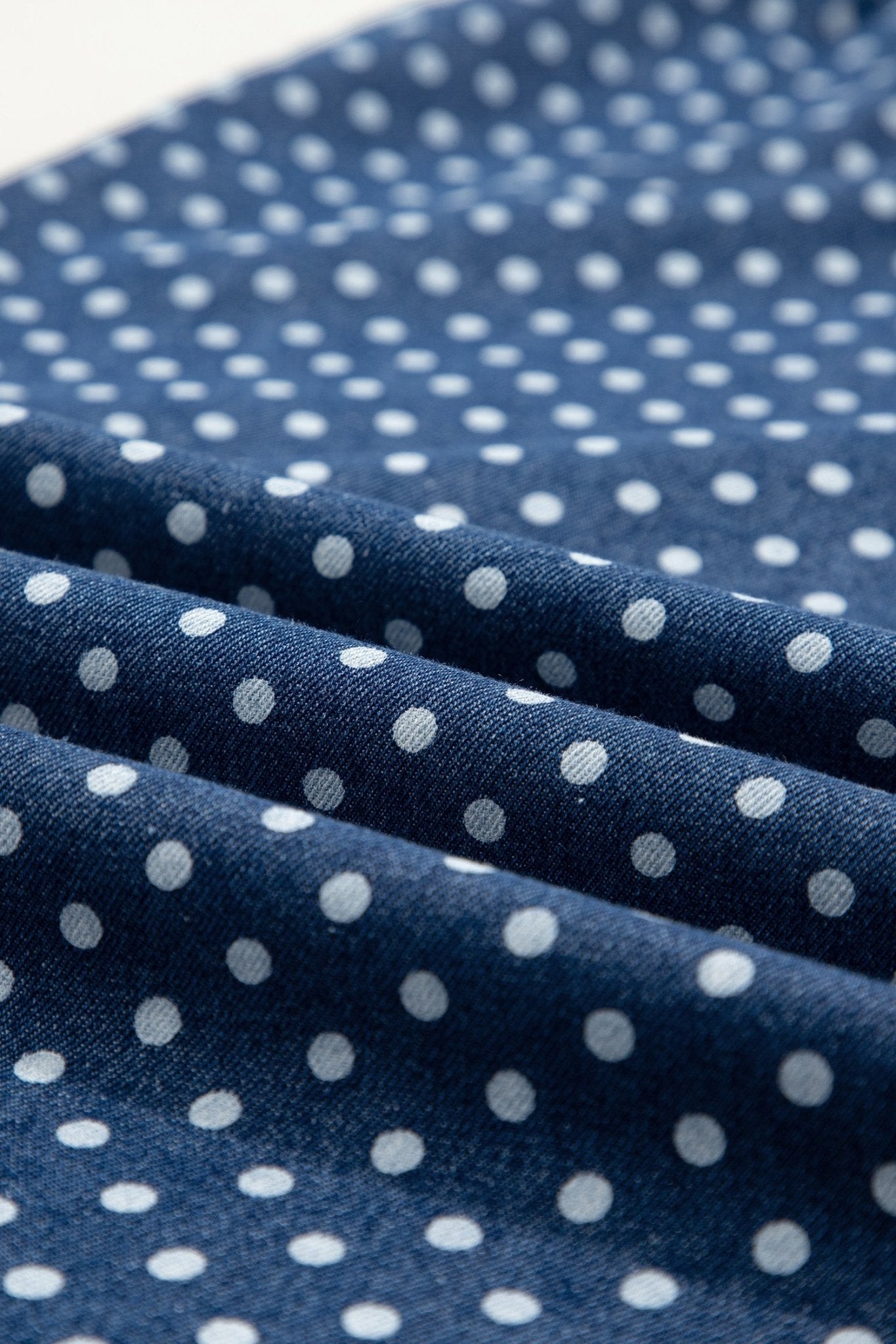 Sky Blue Polka Dot Print Button Pleated Detail Wide Leg Jeans - Loving It Shop