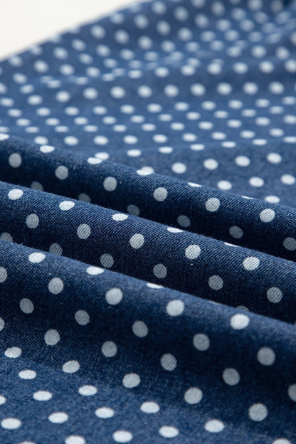 Sky Blue Polka Dot Print Button Pleated Detail Wide Leg Jeans - Loving It Shop