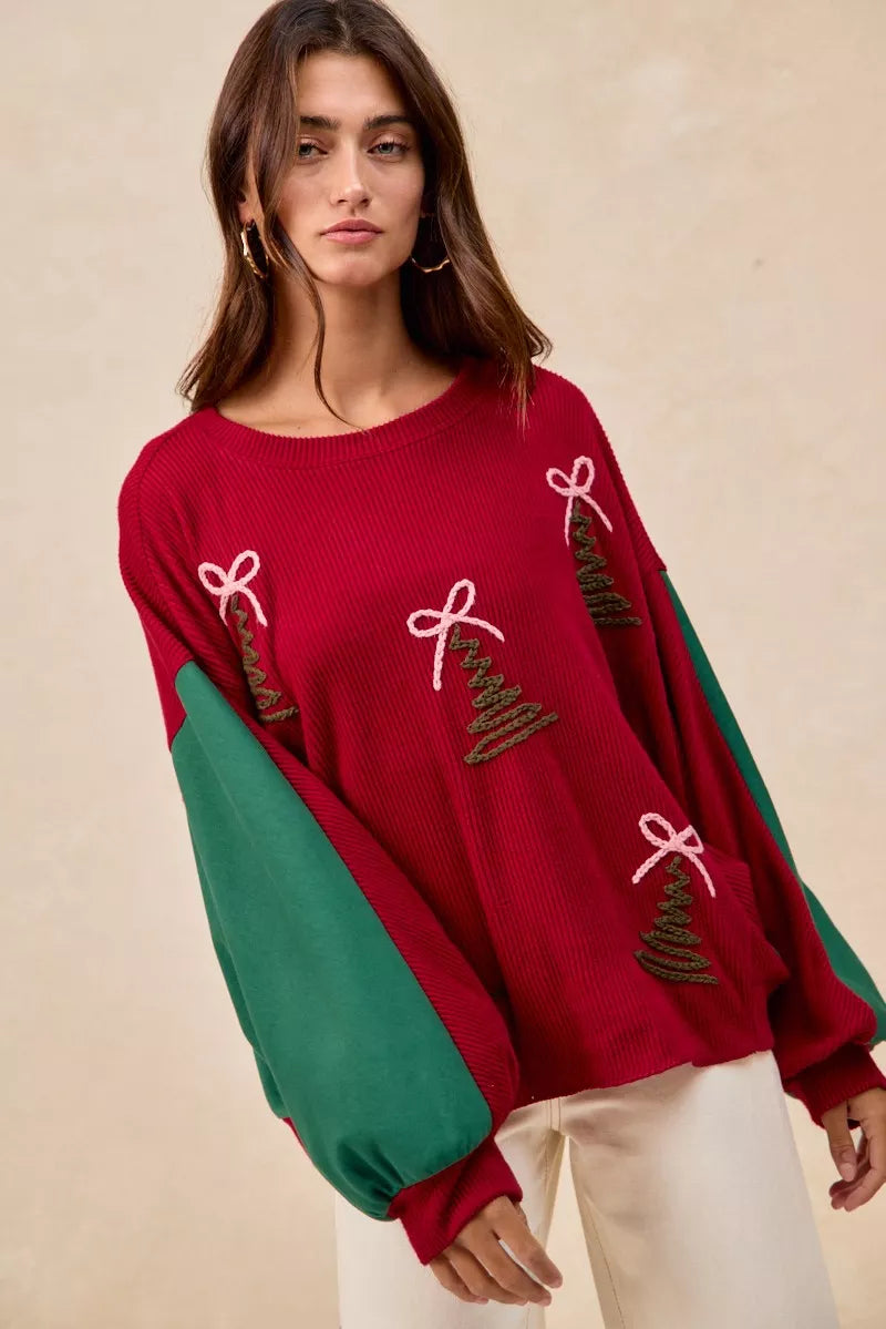 Christmas Theme Tree Embroidered Sweater