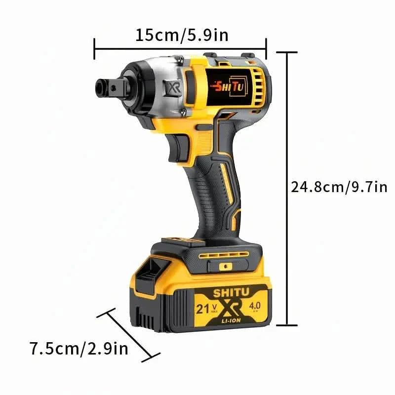 21V Cordless Brushless Impact Wrench Drill Kit – Lithium Drill + Battery x1, 4000mAh Battery, Toolbox &amp; Accessories