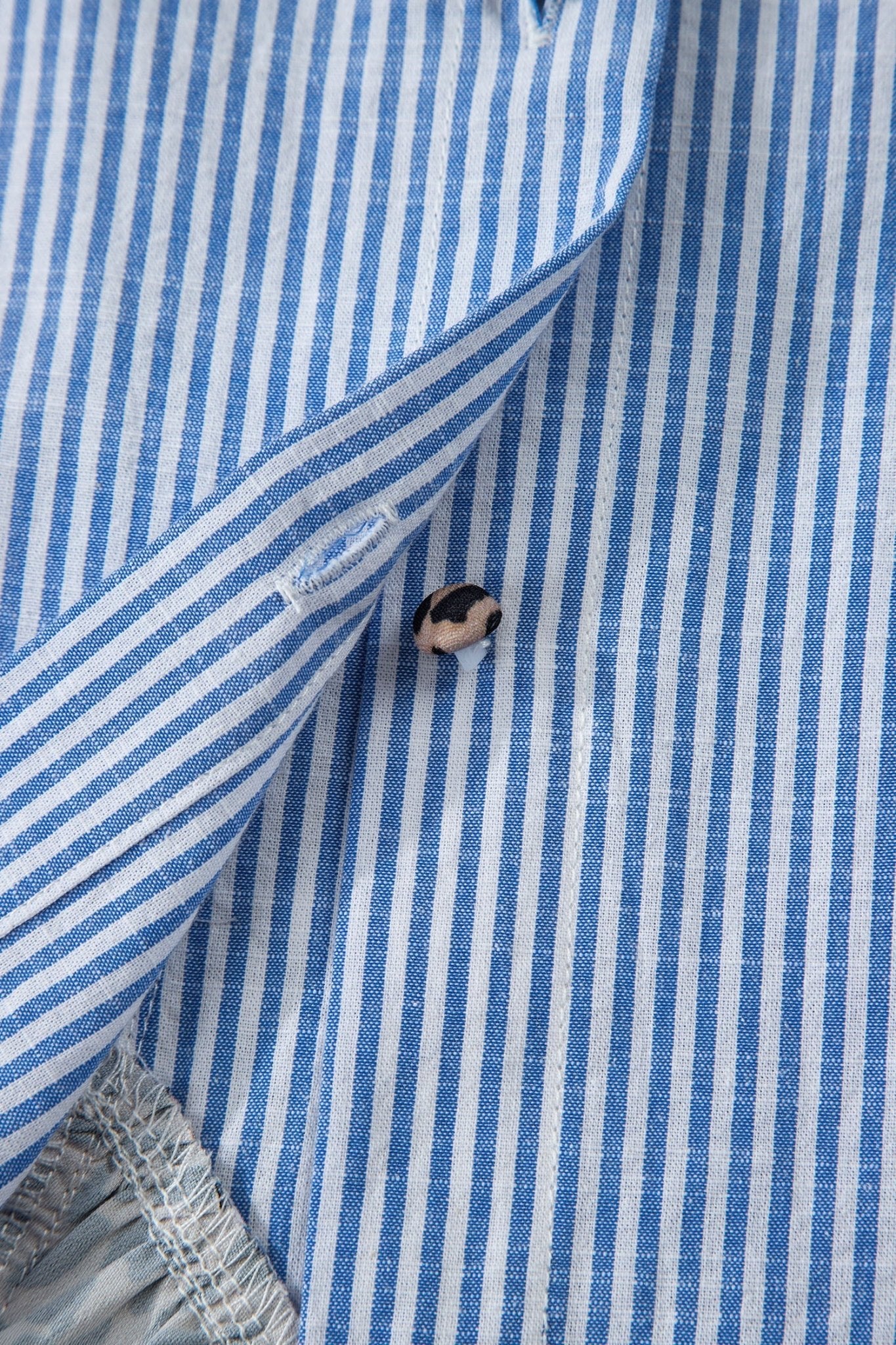 Sky Blue Stripe Contrast Frilled Leopard Trim Casual Long Sleeve Shirt - Loving It Shop