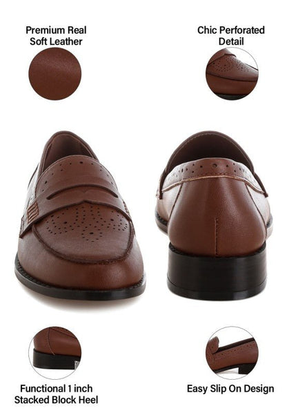Clotilda Perforated Low Heel Loafers - Loving It Shop