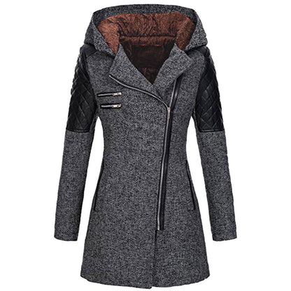 Women Warm Slim Full Zipper Coat Thick Woolen Coat Female Fall Winter Windbreaker Hooded Diagonal Zipper Women&
