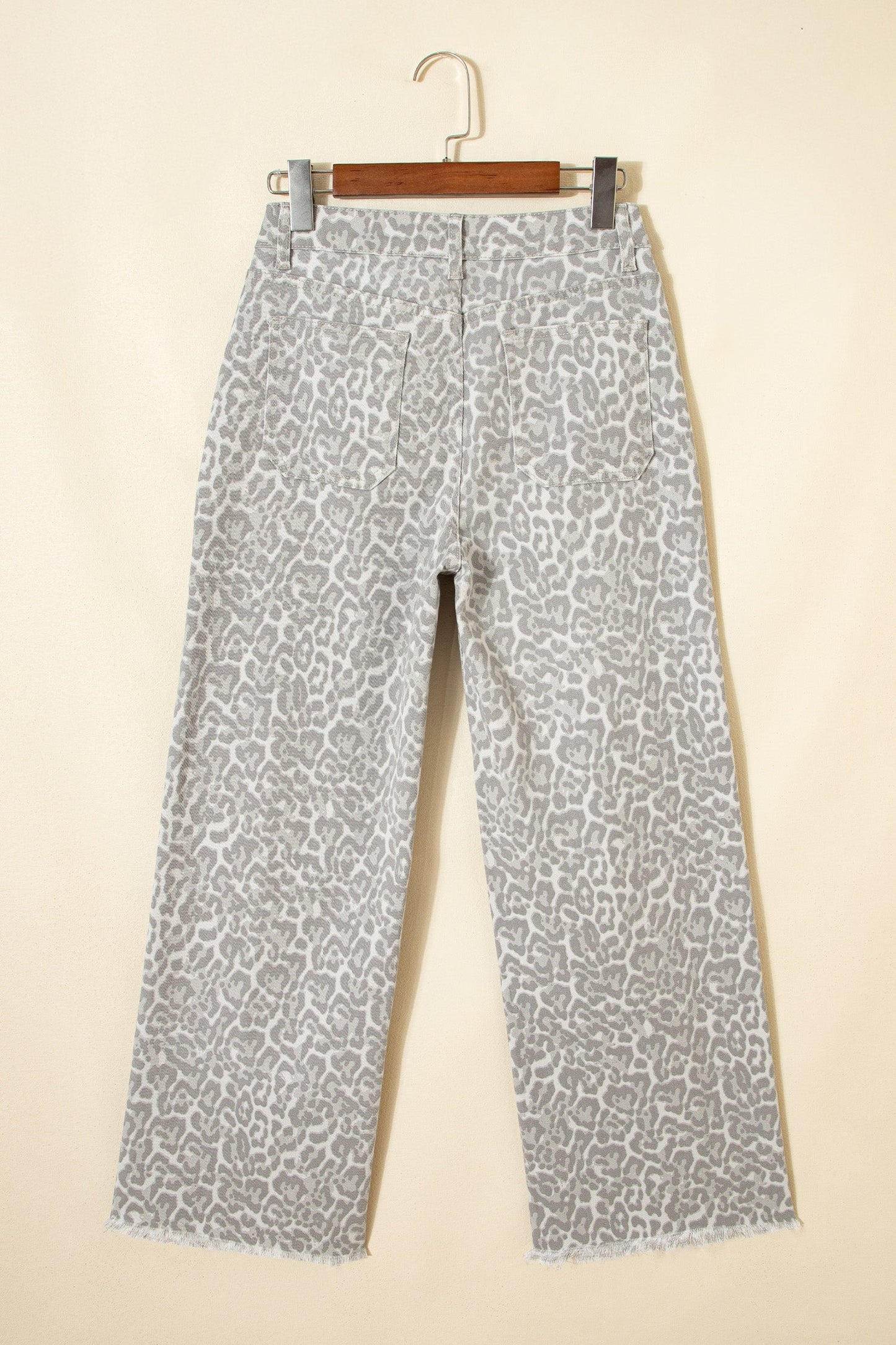 Gray Leopard Frayed Edge Wide Leg High Waist Jeans