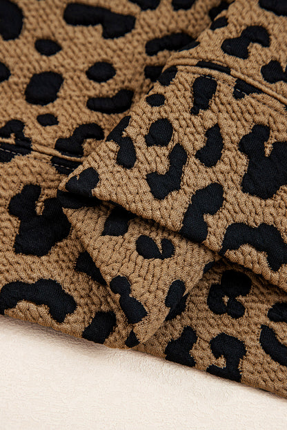 Brown Leopard Print Quarter Zip Sweatshirt