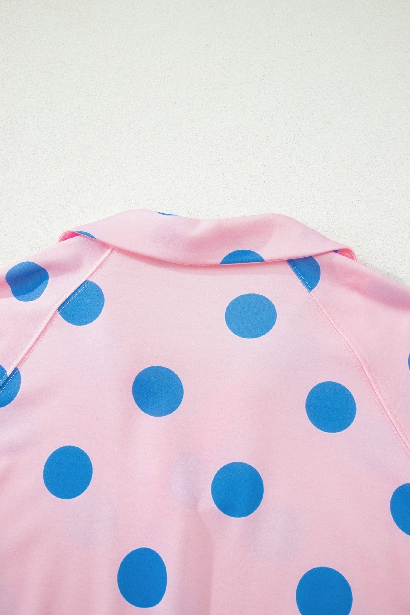 Pink Polka Dot Print V Neck Tee Short Set - Loving It Shop