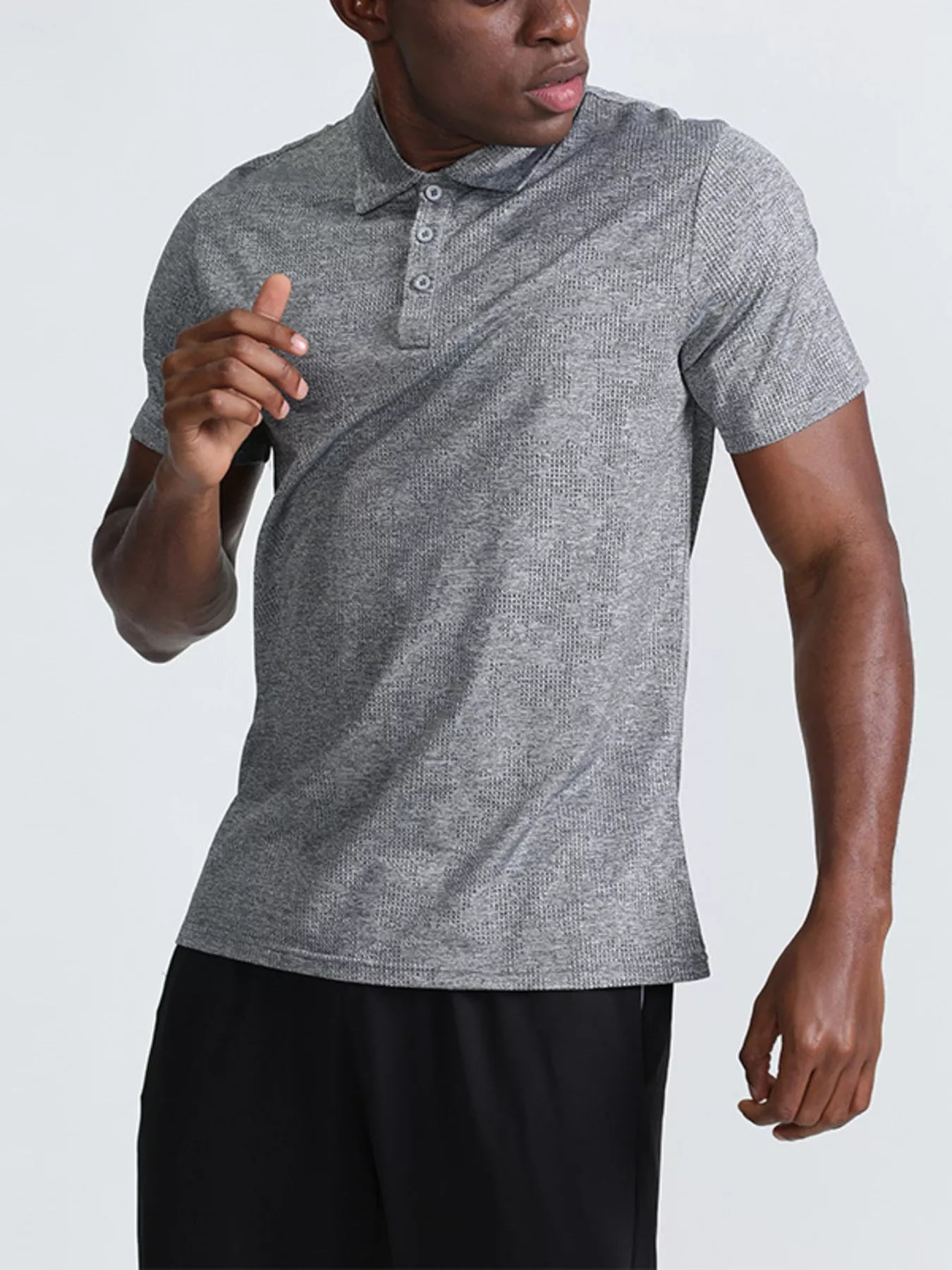 Men's Full Size Button Detail Short Sleeve Polo Plus Size
