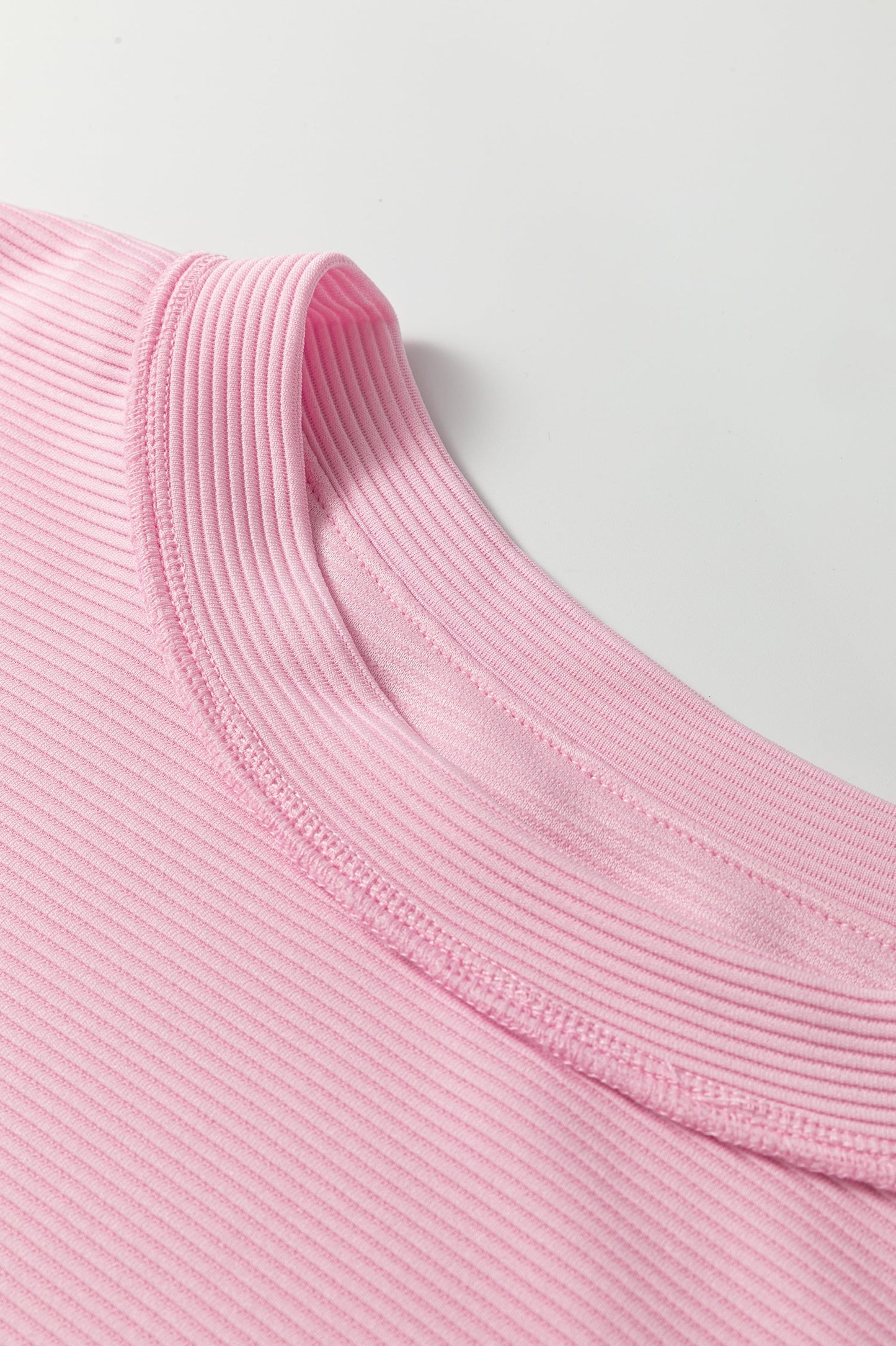 Pink Drop Shoulder Long Sleeve Plus Size Ribbed Top